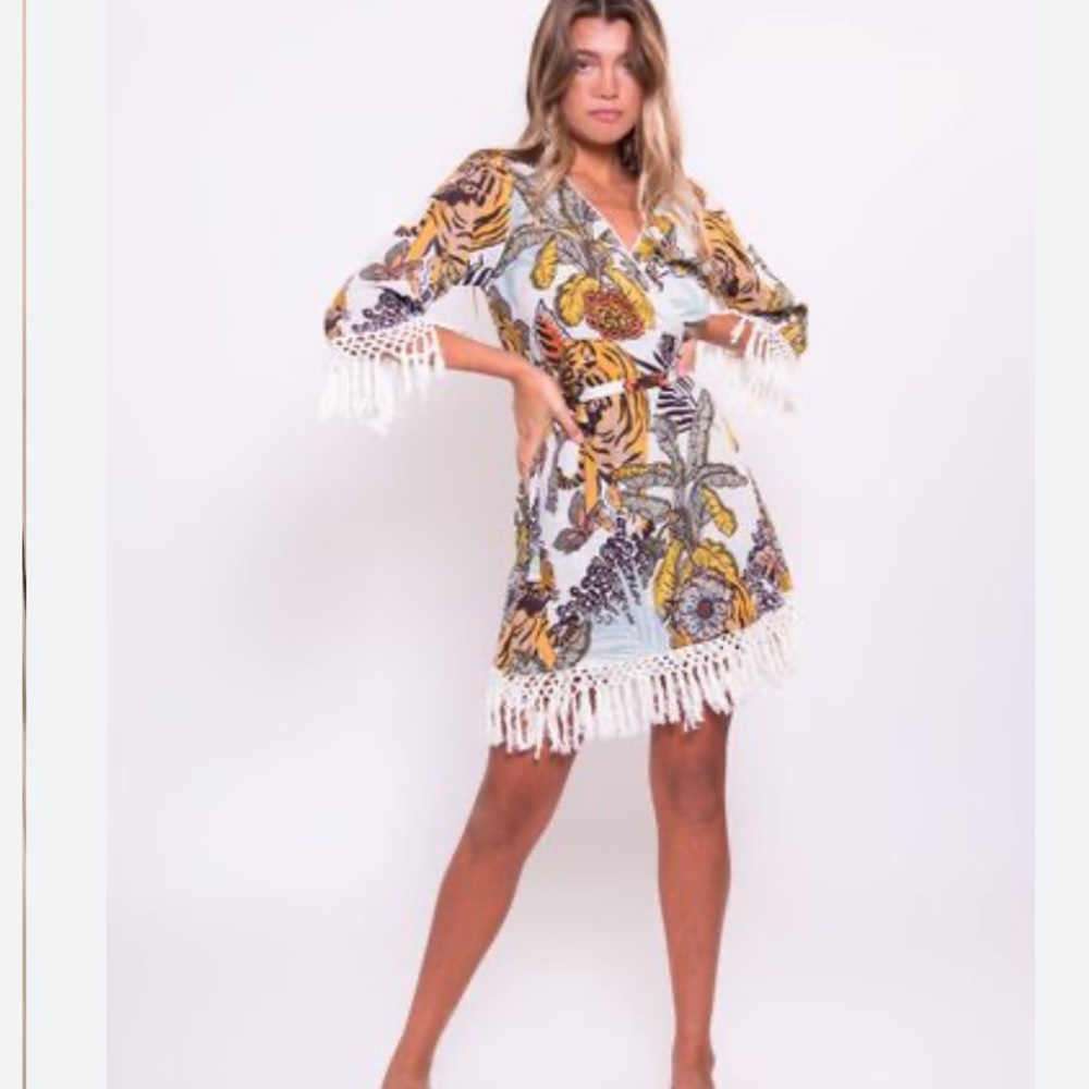 Z&L Europe Fringe Wrap coverup One size jungle tropical spring break